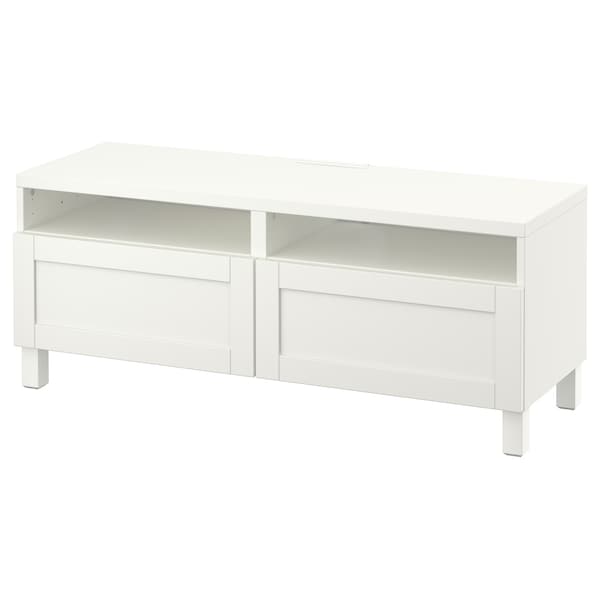 BESTÅ - TV bench with drawers, white/Hanviken/Stubbarp white, 120x42x48 cm - best price from Maltashopper.com 69399177