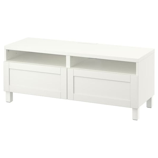 Ikea BESTÅ - TV bench with drawers, white/Hanviken/Stubbarp white, 120x42x48 cm