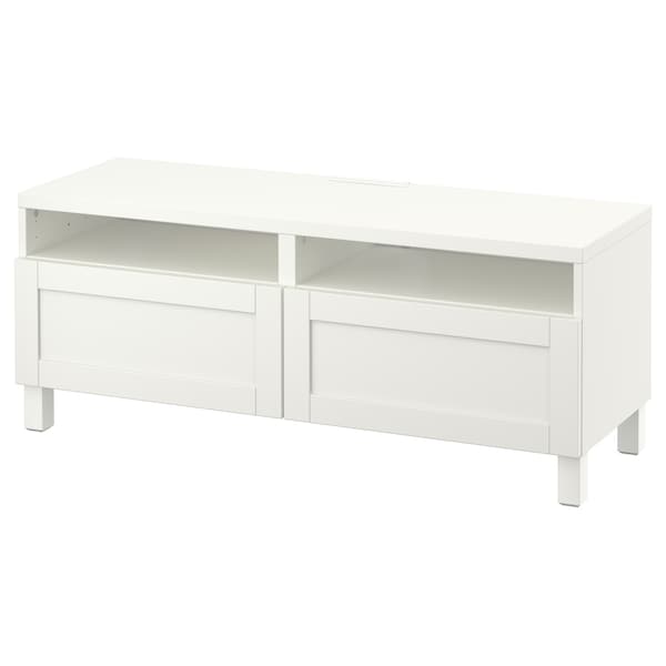 Ikea BESTÅ - TV bench with drawers, white/Hanviken/Stubbarp white, 120x42x48 cm