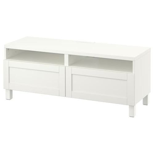 BESTÅ - TV bench with drawers, white/Hanviken/Stubbarp white, 120x42x48 cm