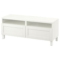 BESTÅ - TV bench with drawers, white/Hanviken/Stubbarp white, 120x42x48 cm - best price from Maltashopper.com 09188286