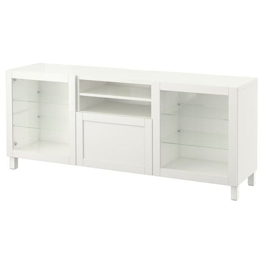 Ikea BESTÅ - TV bench with drawers, white/Hanviken/Stubbarp white clear glass, 180x42x74 cm