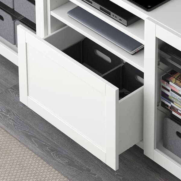 BESTÅ - TV bench with drawers, white/Hanviken/Stubbarp white clear glass, 180x42x74 cm - best price from Maltashopper.com 29400516