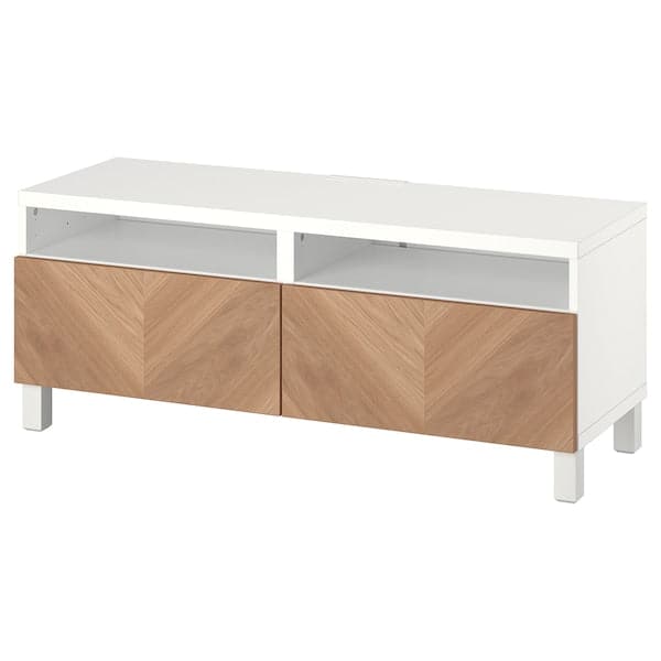 Ikea BESTÅ - TV bench with drawers, white/Hedeviken/Stubbarp oak veneer, 120x42x48 cm