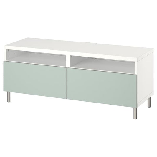 Ikea BESTÅ - TV bench with drawers, white/Hjortviken/Ösarp pale grey-green, 120x42x48 cm
