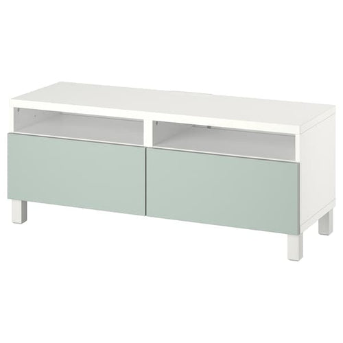 BESTÅ - TV bench with drawers, white/Hjortviken/Stubbarp pale grey-green, 120x42x48 cm