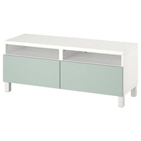 BESTÅ - TV bench with drawers, white/Hjortviken/Stubbarp pale grey-green, 120x42x48 cm - best price from Maltashopper.com 79420003