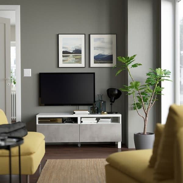 BESTÅ - TV bench with drawers, white/Kallviken/Stubbarp light grey, 120x42x48 cm - best price from Maltashopper.com 59419939