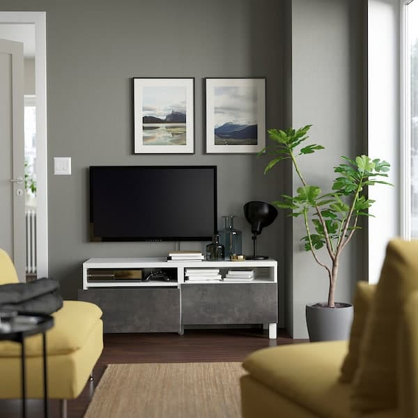 BESTÅ - TV bench with drawers, white/Kallviken/Stubbarp dark grey, 120x42x48 cm - best price from Maltashopper.com 99419942