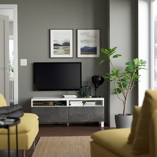 Ikea BESTÅ - TV bench with drawers, white/Kallviken/Stubbarp dark grey, 120x42x48 cm
