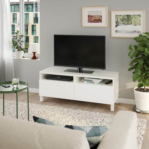 BESTÅ - TV bench with drawers, white/Lappviken/Stubbarp white, 120x42x48 cm - best price from Maltashopper.com 09399180