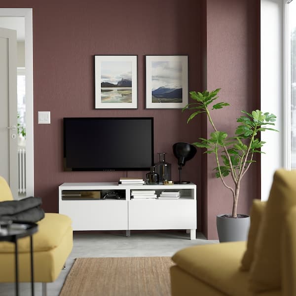 Ikea BESTÅ - TV bench with drawers, white/Lappviken/Stubbarp white, 120x42x48 cm