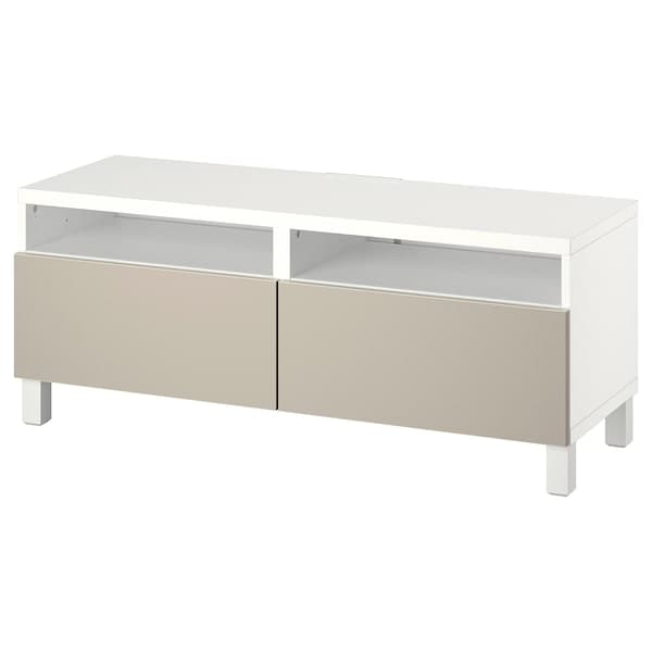 Ikea BESTÅ - TV bench with drawers, white/Lappviken/Stubbarp light grey/beige, 120x42x48 cm
