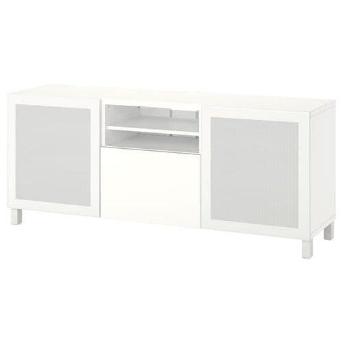 BESTÅ - TV bench with drawers, white Mörtviken/Lappviken/Stubbarp white, 180x42x74 cm