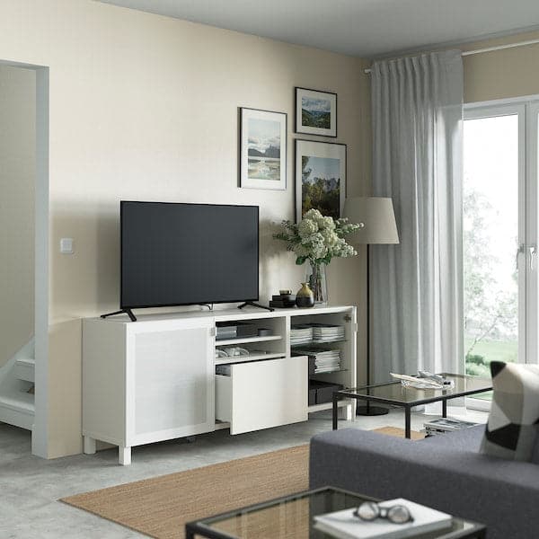 Ikea BESTÅ - TV bench with drawers, white Mörtviken/Lappviken/Stubbarp white, 180x42x74 cm