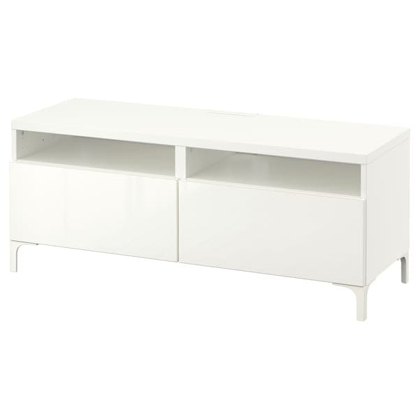 BESTÅ - TV bench with drawers, white/Selsviken high-gloss/white, 120x42x48 cm - best price from Maltashopper.com 09399203