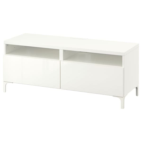 Ikea BESTÅ - TV bench with drawers, white/Selsviken high-gloss/white, 120x42x48 cm