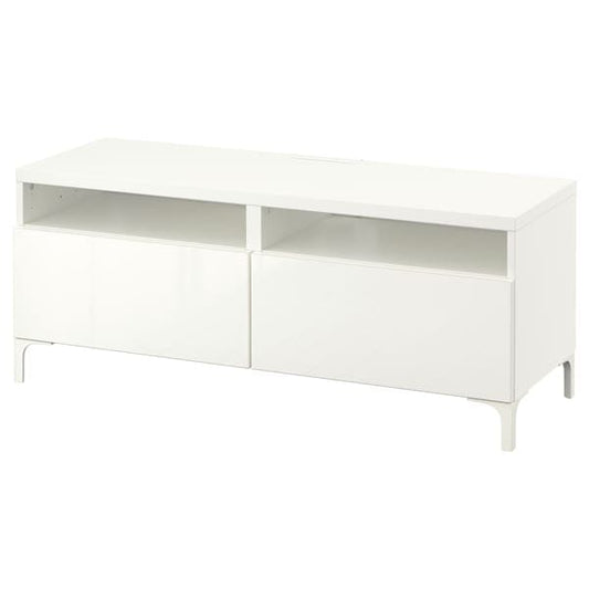 Ikea BESTÅ - TV bench with drawers, white/Selsviken high-gloss/white, 120x42x48 cm