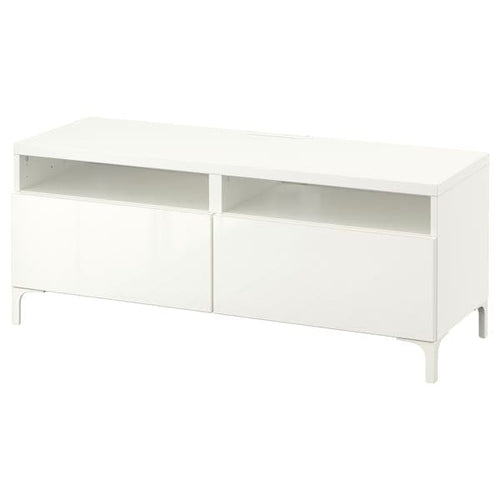 BESTÅ - TV bench with drawers, white/Selsviken high-gloss/white, 120x42x48 cm