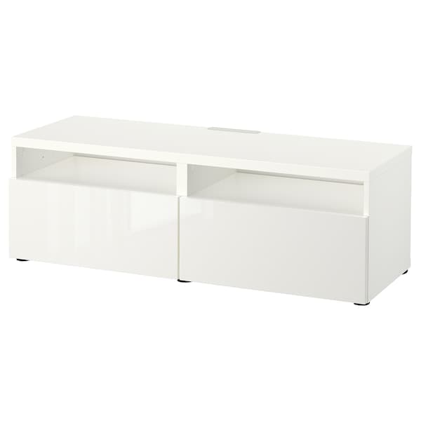 BESTÅ - TV bench with drawers, white/Selsviken high-gloss/white, 120x42x39 cm - best price from Maltashopper.com 89399176