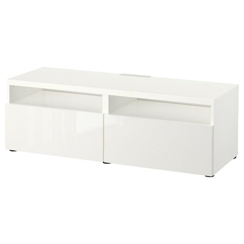 BESTÅ - TV bench with drawers, white/Selsviken high-gloss/white, 120x42x39 cm