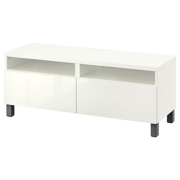 Ikea BESTÅ - TV bench with drawers, white/Selsviken/Stubbarp dark grey, 120x42x48 cm