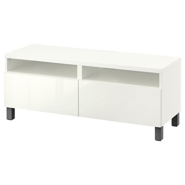 BESTÅ - TV bench with drawers, white/Selsviken/Stubbarp dark grey, 120x42x48 cm - best price from Maltashopper.com 39442219