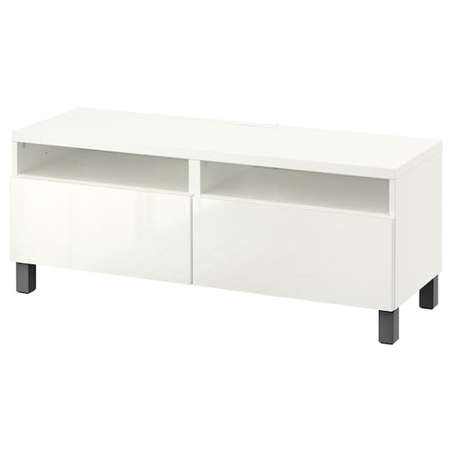 BESTÅ - TV bench with drawers, white/Selsviken/Stubbarp dark grey, 120x42x48 cm