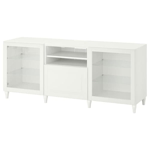 BESTÅ - TV bench with drawers, white/Smeviken/Kabbarp white clear glass, 180x42x74 cm