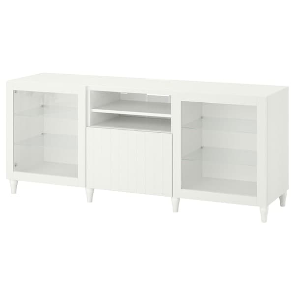 BESTÅ - TV bench with drawers, white/Sutterviken/Kabbarp white clear glass, 180x42x74 cm - best price from Maltashopper.com 09384555