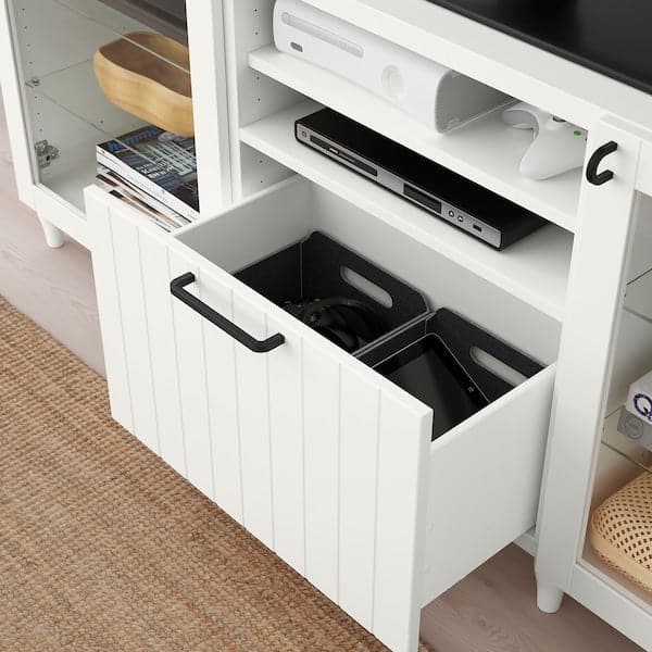 Ikea BESTÅ - TV bench with drawers, white/Sutterviken/Kabbarp white clear glass, 180x42x74 cm