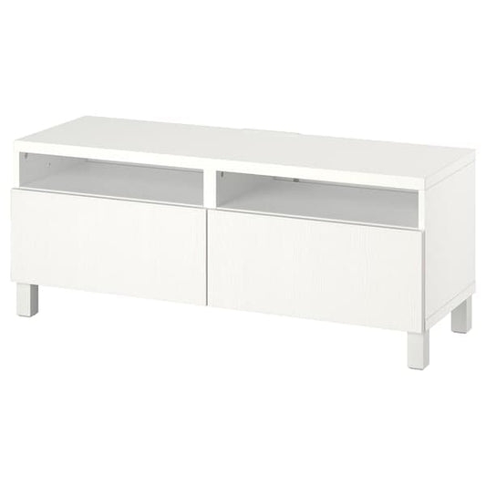 Ikea BESTÅ - TV bench with drawers, white/Timmerviken/Stubbarp white, 120x42x48 cm