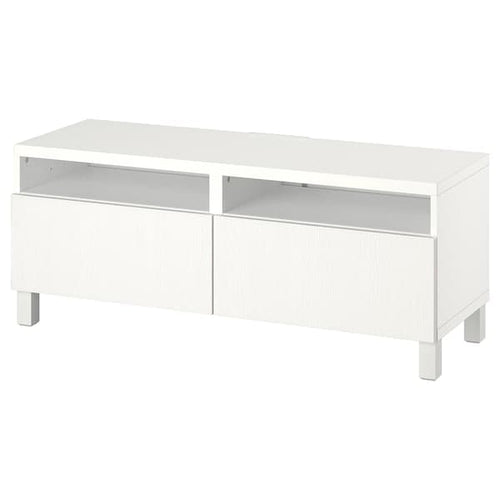 BESTÅ - TV bench with drawers, white/Timmerviken/Stubbarp white, 120x42x48 cm