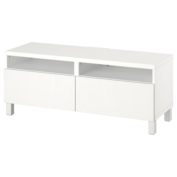Ikea BESTÅ - TV bench with drawers, white/Timmerviken/Stubbarp white, 120x42x48 cm