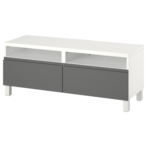 BESTÅ - TV bench with drawers, white/Västerviken/Stubbarp dark grey, 120x42x48 cm - best price from Maltashopper.com 29420005