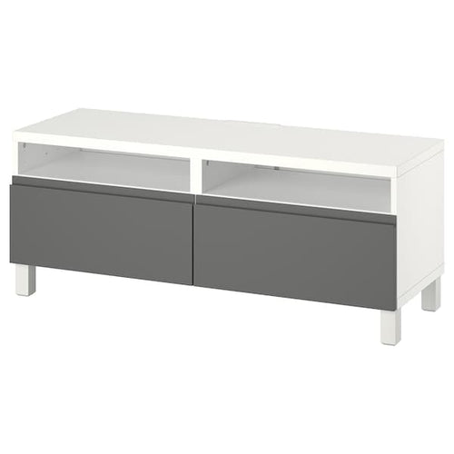 BESTÅ - TV bench with drawers, white/Västerviken/Stubbarp dark grey, 120x42x48 cm