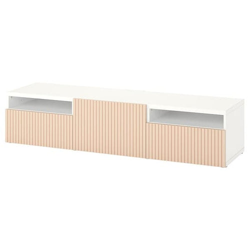 BESTÅ - TV bench with drawers and door, white/Björköviken birch veneer, 180x42x39 cm