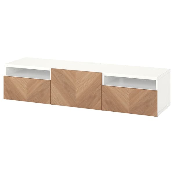 BESTÅ - TV bench with drawers and door, white/Hedeviken oak veneer, 180x42x39 cm - best price from Maltashopper.com 59420301