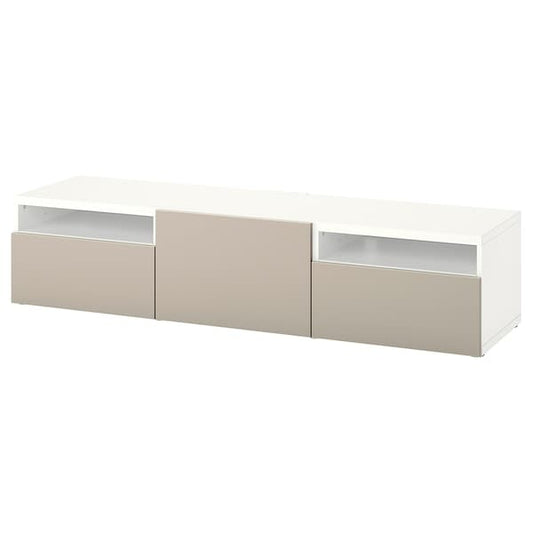 Ikea BESTÅ - TV bench with drawers and door, white/Lappviken light grey/beige, 180x42x39 cm