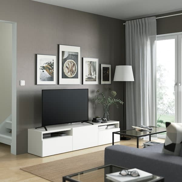 Ikea BESTÅ - TV bench with drawers and door, white/Laxviken white, 180x42x39 cm