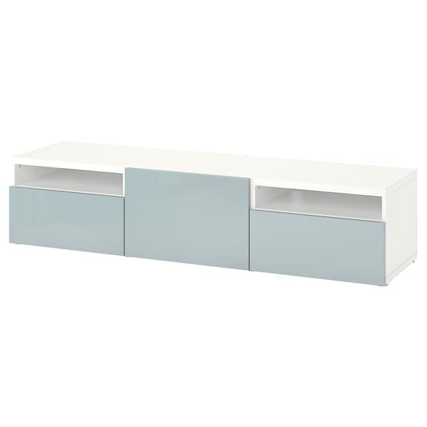 Ikea BESTÅ - TV bench with drawers and door, white/Selsviken light grey-blue, 180x42x39 cm