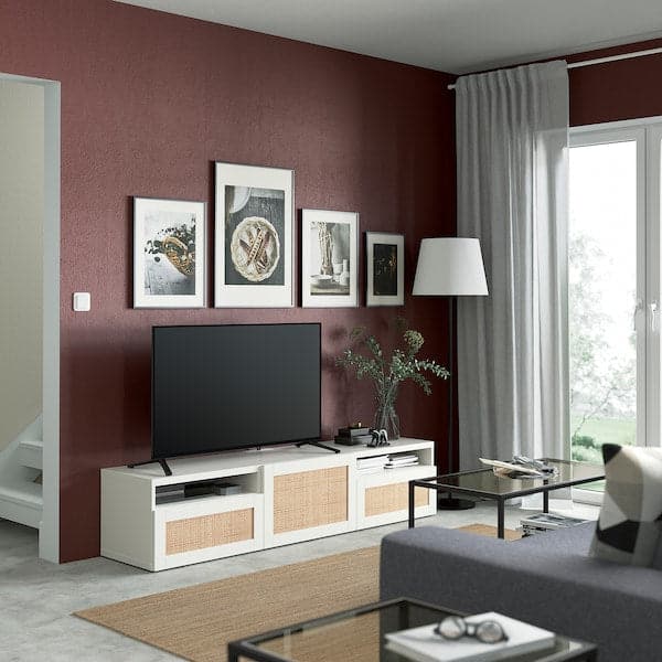 BESTÅ - TV bench with drawers and door, white/Studsviken white, 180x42x39 cm - best price from Maltashopper.com 89435909