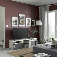 BESTÅ - TV bench with drawers and door, white/Västerviken dark grey, 180x42x39 cm - best price from Maltashopper.com 19434753