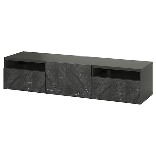 BESTÅ TV bench with drawers and door, dark grey/Bergsviken black, 180x42x39 cm