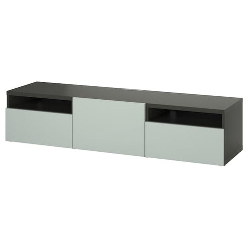 BESTÅ TV bench with drawers and door, dark grey/Hjortviken pale grey-green, 180x42x39 cm