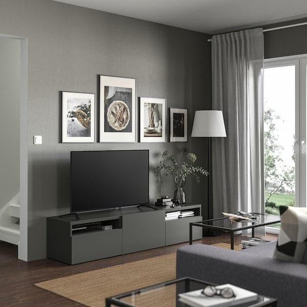 BESTÅ - TV bench with drawers and door, dark grey/Hjortviken pale grey-green, 180x42x39 cm - best price from Maltashopper.com 99555680