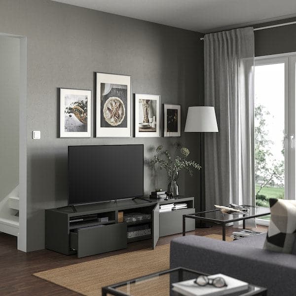BESTÅ - TV bench with drawers and door, dark grey/Hjortviken pale grey-green, 180x42x39 cm - best price from Maltashopper.com 99555680