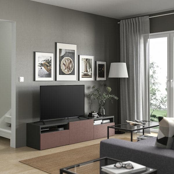 BESTÅ - TV cabinet with drawers and door, dark grey/Hjortviken brown, , 180x42x39 cm - best price from Maltashopper.com 19555679