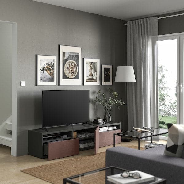 BESTÅ - TV cabinet with drawers and door, dark grey/Hjortviken brown, , 180x42x39 cm - best price from Maltashopper.com 19555679