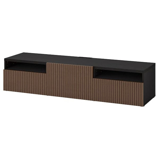 Ikea BESTÅ - TV bench with drawers and door, black-brown Björköviken/brown stained oak veneer, 180x42x39 cm